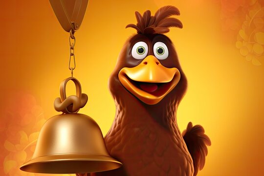 bird holding a bell and a bell on a chain. Generative AI