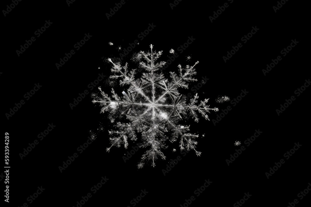 Poster single snowflake on a dark background. generative ai