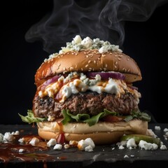 Spicy Smoked Blue Cheese Burger - Generative Ai Illustration
