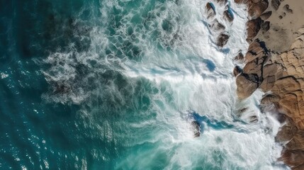 Obraz na płótnie Canvas Beach and waves from top view Generative AI