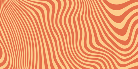 Retro groovy background. Wavy vintage psychedelic wallpaper. Orange trippy pattern, cover, poster in 60s or 70s style. Liquid hippie texture. Vector