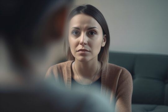 Close-up portrait of a counselor listening attentively to a patient, with a gentle expression and reassuring body language, generative ai