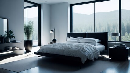 A modern mockup of a bright and spacious bedroom
