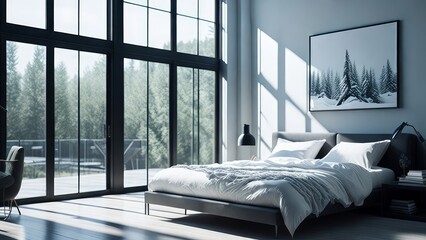 A modern mockup of a bright and spacious bedroom