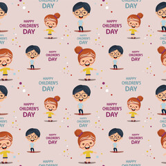 Happy International Children's Day greeting card. It is celebrated annually in honor of children, whose date of observance varies by country. Pattern, Vector illustration , concept
