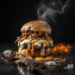 Monster Style Red Onion Cheese Burger - Generative Ai Illustration
