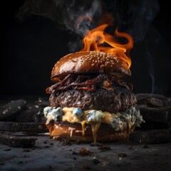 Old-School Blue Burger - Generative Ai Illustration