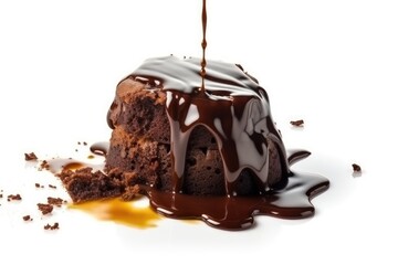 decadent chocolate cake with a tempting chocolate drizzle on top. Generative AI