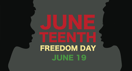 Juneteenth Independence Day. Freedom or Emancipation day. Annual american holiday, celebrated in June 19. African-American history and heritage. Poster, greeting card, banner and background. 