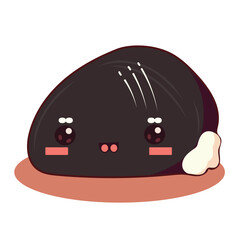 Cute sushi icon in kawaii style with smiling face and pink cheeks. Japanese traditional cuisine dishes. Temaki, tempura, nigiri, tamago, uramaki, futomaki.