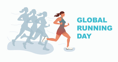 Fototapeta na wymiar Global running Day in June, vector banner design. Run with the whole world, quote. Training outdoor in a park.