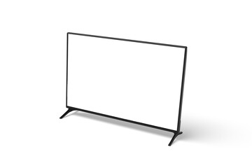 Curved TV 4K flat screen lcd or led, plasma realistic, White blank HD monitor mockup. White screen LED TV television isolated on white background, 3D illustration, 3D rendering.
