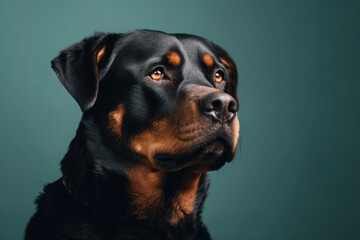 Fototapeta premium Intelligent and Fearless Guard Dog. Powerful Rottweiler with a dominant stance. Copy space. Animal concept AI Generative