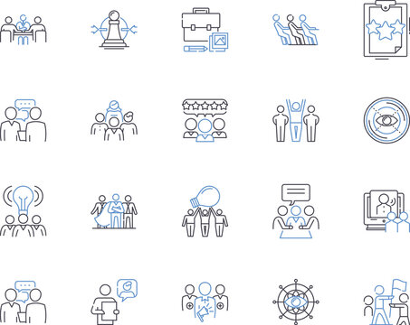 Business association outline icons collection. Association, Business, Network, Group, Forum, Alliance, Guild vector and illustration concept set. Syndicate, Union, Syndicate linear signs