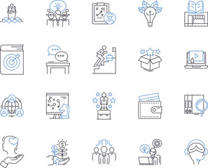 Business process outline icons collection. Processes, Business, Management, Automation, Documentation, Analysis, Procedures vector and illustration concept set. Planning, Software, Services linear
