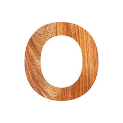 Capital letter O on oak wood background - White background