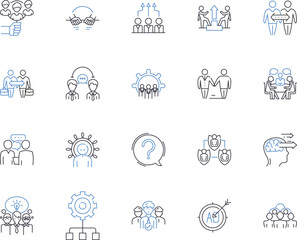Coworkers outline icons collection. Colleagues, Collaborators, Teammates, Peers, Associates, Workmates, Comrades vector and illustration concept set. Annuitants, Partners, Classmates linear signs