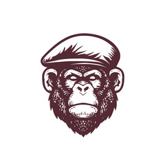 Vintage logo of a gorilla headshot. Vector logo of a gorilla wearing a flat cap. Esport logo of a gorilla wearing a golf cap isolated on white background. vector logo.