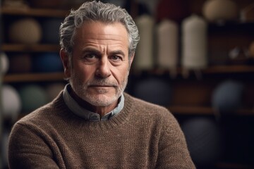 Fototapeta premium Portrait of a handsome senior man with grey hair in a brown sweater