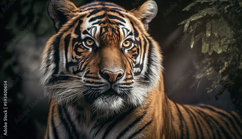 Poster focus-selected image of a tiger staring at the camera. generative ai