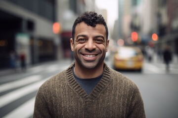 Fototapeta premium Portrait of a handsome young man smiling in the city street.