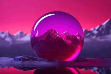 Gartenposter Rosa Otherworldly Synthwave Planet with Glowing Landscapes