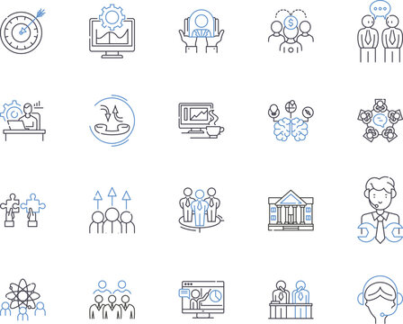 Board of Directors outline icons collection. Board, Directors, Trustees, Committee, Council, Panel, Oversight vector and illustration concept set. Conglomerate, Corporate, Executives linear signs