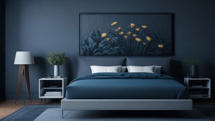 A modern mockup of a spacious bedroom rendered in 3D style