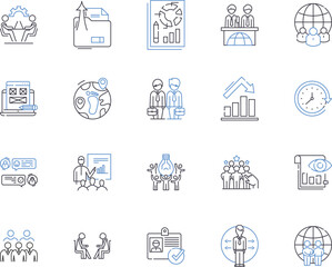 Department teamwork outline icons collection. Teamwork, Department, Collaboration, Cooperation, Groupwork, Syndication, Bonding vector and illustration concept set. Unity, Integration, Collective