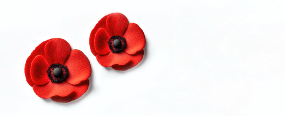 Red poppy symbol emblem for World War Victims Remembrance Day. Red poppy flowers cut out of paper. Illustration generated by Ai