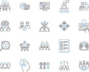 Department managers outline icons collection. Managers, Department, Heads, Supervisors, Executives, Chiefs, Leaders vector and illustration concept set. Administrators, Directors, Chairpersons linear