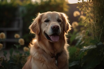 Obraz premium Portrait golden retriever in the sunset