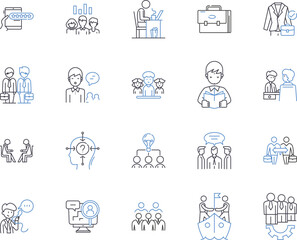 Time management outline icons collection. Planning, Discipline, Prioritization, Efficiency, Tracking, Scheduling, Focus vector and illustration concept set. Multitasking, Goal, Deadline linear signs