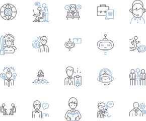 Mentorship outline icons collection. Mentoring, Tutelage, Guiding, Coaching, Advice, Tutoring, Support vector and illustration concept set. Sustenance, Monitoring, Nurture linear signs