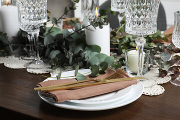 Stylish elegant table setting for festive dinner