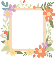 The rectangular blank frame and portrait wedding frame are decorated with beautiful flat flowers and space for your message.