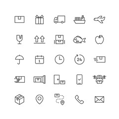 配送関連の線画アイコンセット