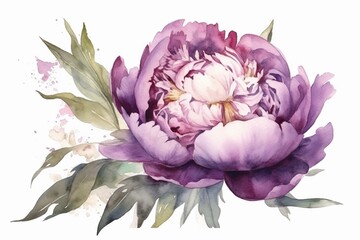 watercolor hand drawn peony flowers isolated on white