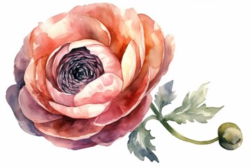pink rose watercolor isolated on white