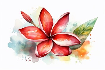 watercolor hand drawn frangipani flowers isolated on white