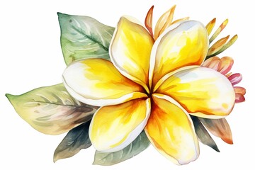 watercolor hand drawn frangipani flowers isolated on white