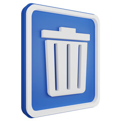 3D render garbage sign icon isolated on transparent background, blue informative sign