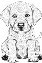 cute labrador puppy coloring pages, a printable drawing, in the style of realistic animal portraits, simplified dog figures, monochrome canvases, ai vector illustration
