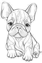 cute bulldog puppy coloring pages, a printable drawing, in the style of realistic animal portraits, simplified dog figures, monochrome canvases, ai vector illustration