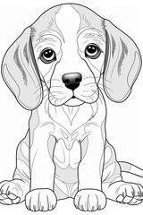cute beagle puppy coloring pages, a printable drawing, in the style of realistic animal portraits, simplified dog figures, monochrome canvases, ai vector illustration
