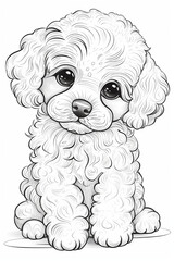 cute poodle puppy coloring pages, a printable drawing, in the style of realistic animal portraits, simplified dog figures, monochrome canvases, ai vector illustration