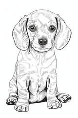 cute dachshund puppy coloring pages, a printable drawing, in the style of realistic animal portraits, simplified dog figures, monochrome canvases, ai vector illustration