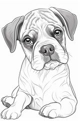 cute boxer puppy coloring pages, a printable drawing, in the style of realistic animal portraits, simplified dog figures, monochrome canvases, ai vector illustration
