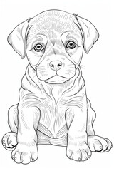 cute rottweiler puppy coloring pages, a printable drawing, in the style of realistic animal portraits, simplified dog figures, monochrome canvases, ai vector illustration