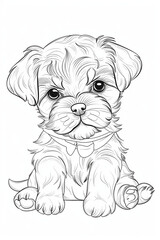 cute yorkshire terrier puppy coloring pages, a printable drawing, in the style of realistic animal portraits, simplified dog figures, monochrome canvases, ai vector illustration